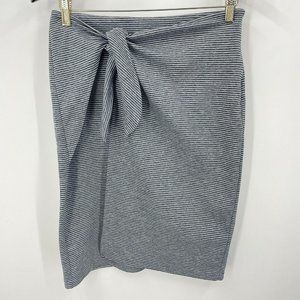 CLUB MONACO Skirt Womens Size Medium Gray Blue Striped Tie Front Wrap